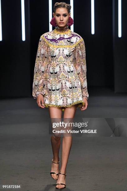 Model walks the runway during the Yumi Katsura Haute Couture Fall Winter 2018/2019 fashion show as part of Paris Fashion Week on July 2, 2018 in...