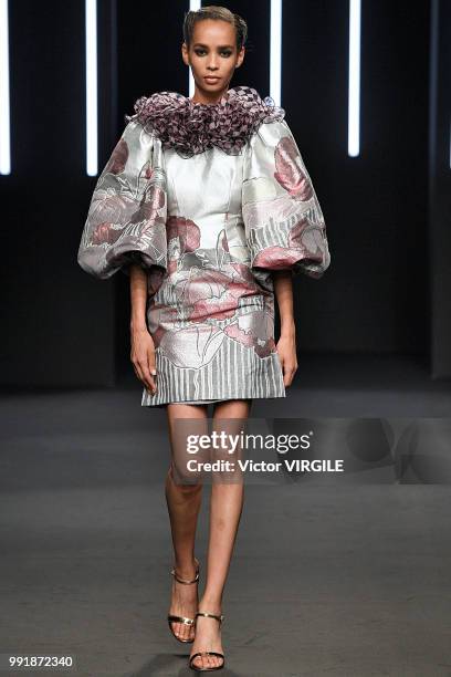 Model walks the runway during the Yumi Katsura Haute Couture Fall Winter 2018/2019 fashion show as part of Paris Fashion Week on July 2, 2018 in...
