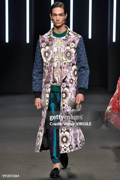Model walks the runway during the Yumi Katsura Haute Couture Fall Winter 2018/2019 fashion show as part of Paris Fashion Week on July 2, 2018 in...