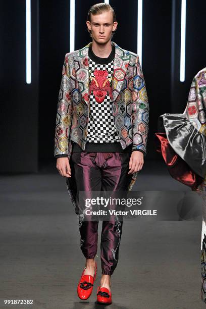 Model walks the runway during the Yumi Katsura Haute Couture Fall Winter 2018/2019 fashion show as part of Paris Fashion Week on July 2, 2018 in...