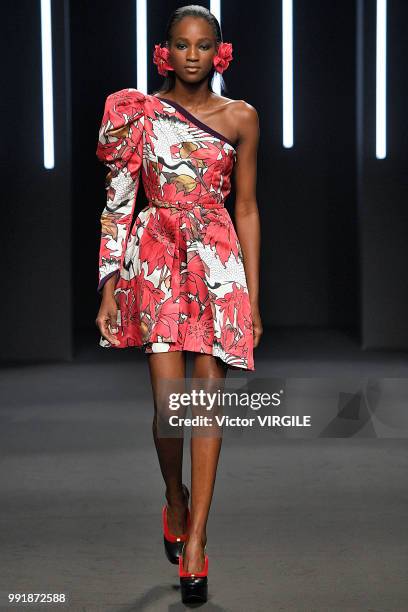 Model walks the runway during the Yumi Katsura Haute Couture Fall Winter 2018/2019 fashion show as part of Paris Fashion Week on July 2, 2018 in...