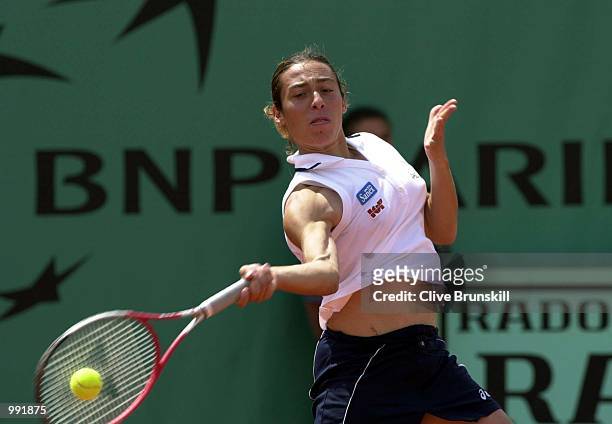 Francesca Schiavone of Italy returns in her fourth round match against Cara Black of Zimbabwe during the French Open Tennis at Roland Garros, Paris,...