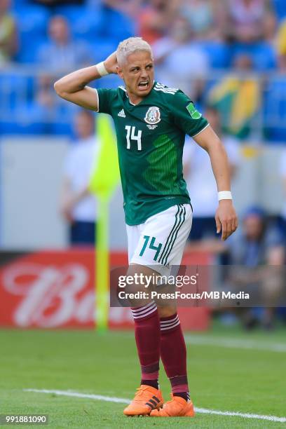 Javier Hernandez of Mexico reacts during the 2018 FIFA World Cup Russia Round of 16 match between Brazil and Mexico at Samara Arena on July 2, 2018...