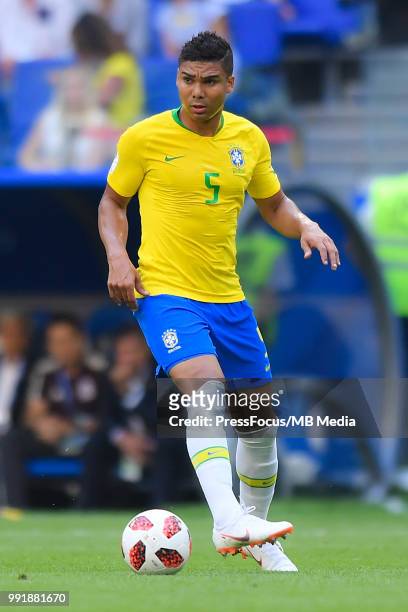 Casemiro of Brazil during the 2018 FIFA World Cup Russia Round of 16 match between Brazil and Mexico at Samara Arena on July 2, 2018 in Samara,...