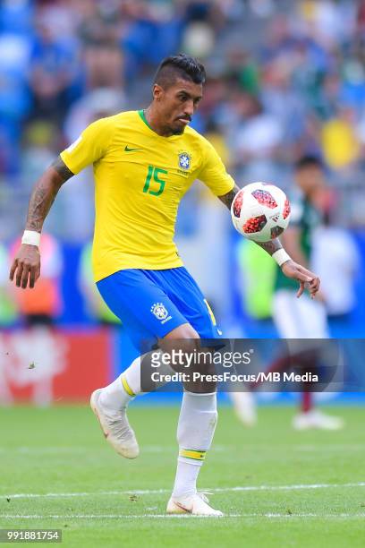 Paulinho of Brazil Paulinho of Brazil in action during the 2018 FIFA World Cup Russia Round of 16 match between Brazil and Mexico at Samara Arena on...