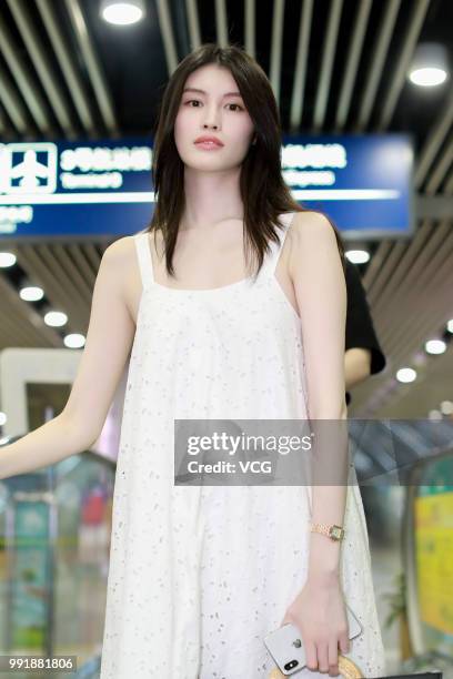 Fashion model Sui He is seen at Beijing Capital International Airport on July 2, 2018 in Beijing, China.