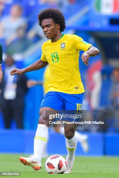 Willian of Brazil passes the ball during the 2018 FIFA World Cup Russia Round of 16 match between Brazil and Mexico at Samara Arena on July 2, 2018...