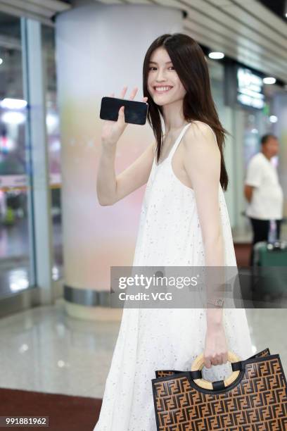 Fashion model Sui He is seen at Beijing Capital International Airport on July 2, 2018 in Beijing, China.