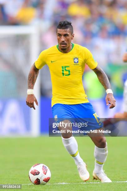 Paulinho of Brazil in action during the 2018 FIFA World Cup Russia Round of 16 match between Brazil and Mexico at Samara Arena on July 2, 2018 in...