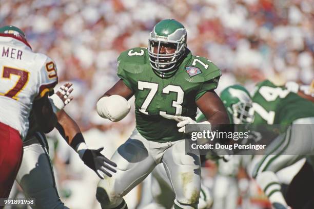 Lester Holmes, Guard for the Philadelphia Eagles with his arm in a plaster cast during the National Football Conference East game against the...