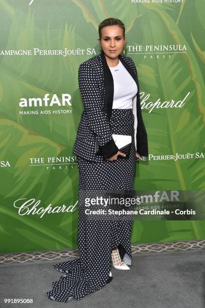 Sheikha Aisha attends the amfAR Paris Dinner 2018 at The Peninsula Hotel on July 4, 2018 in Paris, France.
