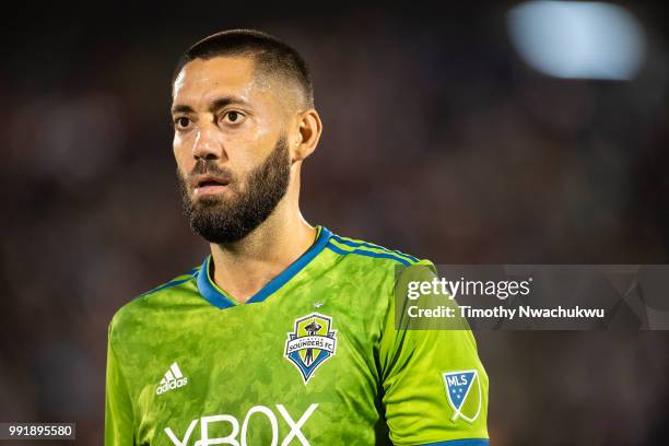 Clint Dempsey of Seattle Sounders walks off the pitch after defeating the Colorado Rapids at Dick's Sporting Goods Park on July 4, 2018 in Commerce...