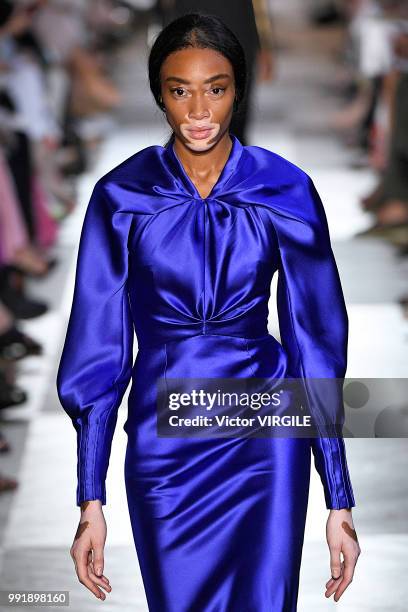 Winnie Harlow walks the runway during the Schiaparelli Haute Couture Fall Winter 2018/2019 fashion show as part of Paris Fashion Week on July 2, 2018...