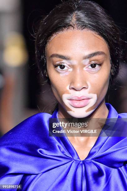 Winnie Harlow walks the runway during the Schiaparelli Haute Couture Fall Winter 2018/2019 fashion show as part of Paris Fashion Week on July 2, 2018...