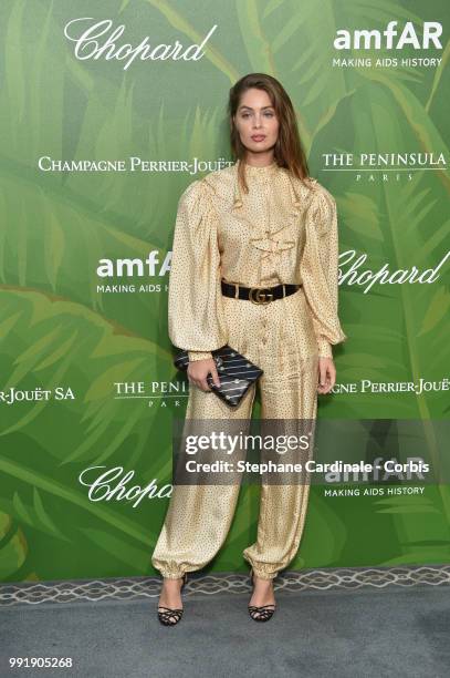 Marie Ange Casta attends the amfAR Paris Dinner 2018 at The Peninsula Hotel on July 4, 2018 in Paris, France.