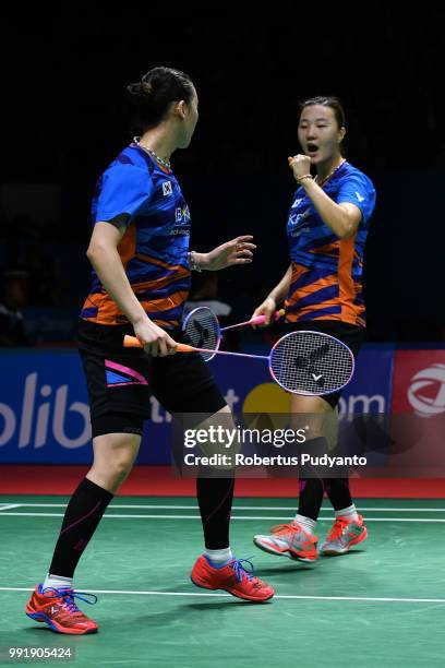 Lee So Hee and Shin Seung Chan of Korea compete against Dian Fitriani and Nadya Melati of Indonesia during the Women's Doubles Round 2 match on day...