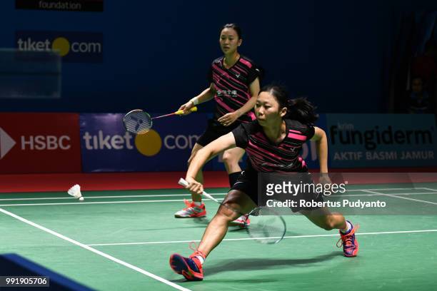 Hsu Ya Ching and Wu Ti Jung of Chinese Taipei compete against Du Yue and Li Yinhui of China during the Women's Doubles Round 2 match on day three of...