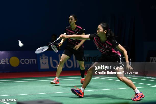 Hsu Ya Ching and Wu Ti Jung of Chinese Taipei compete against Du Yue and Li Yinhui of China during the Women's Doubles Round 2 match on day three of...