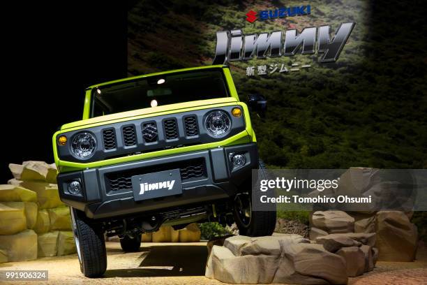 Suzuki Motor Corp.'s Jimny four-wheel drive off-road car is displayed during a press conference on July 5, 2018 in Tokyo, Japan. Suzuki introduced...