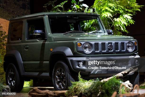 Suzuki Motor Corp.'s Jimny Sierra four-wheel drive off-road car is displayed during a press conference on July 5, 2018 in Tokyo, Japan. Suzuki...