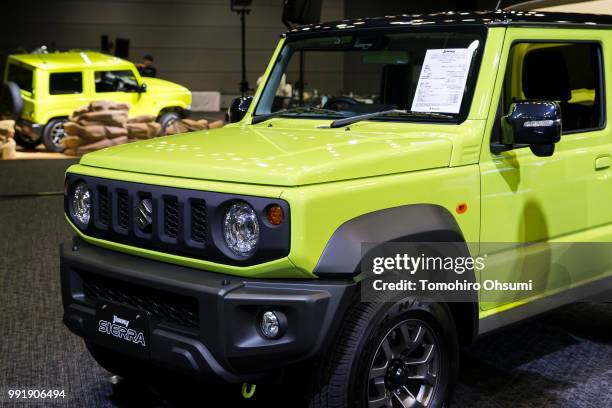 Suzuki Motor Corp.'s Jimny four-wheel drive off-road cars are displayed during a press conference on July 5, 2018 in Tokyo, Japan. Suzuki introduced...
