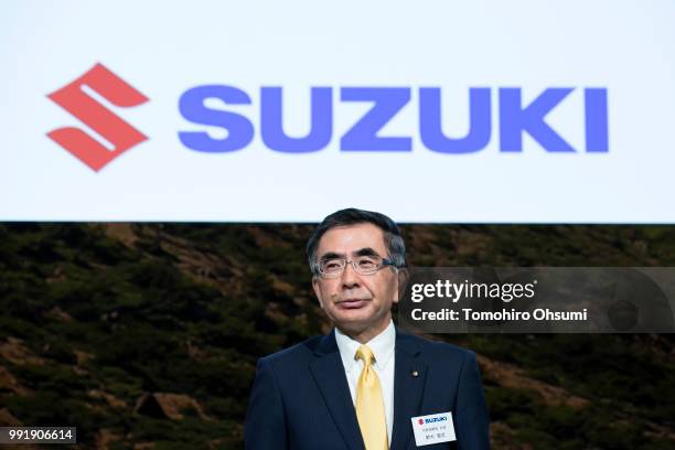 Suzuki Motor Corp. President Toshihiro Suzuki attends a press conference unveiling the Jimny four-wheel drive off-road car on July 5, 2018 in Tokyo,...