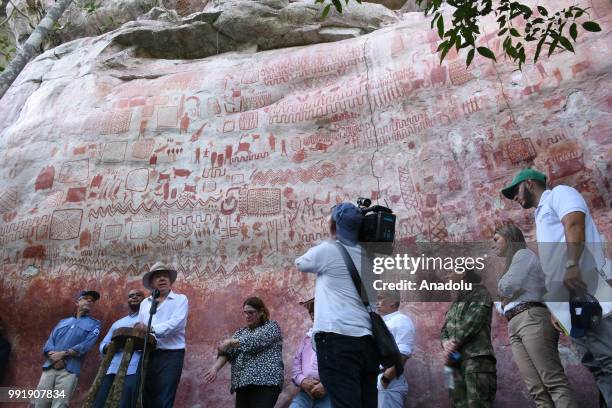 Colombian President Juan Manuel Santos makes a speech regarding the UNESCO's announcement at the Chiribiquete National Park in Guaviare, Cerro Azul,...