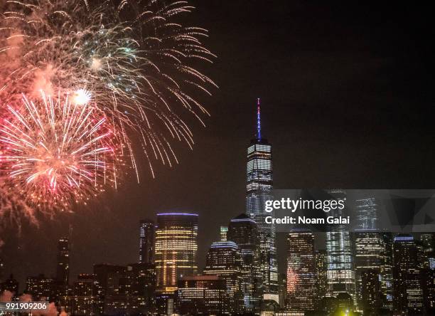 Fireworks are seen at the 5th annual Freedom and Fireworks Festival on July 4, 2018 in Jersey City, New Jersey.