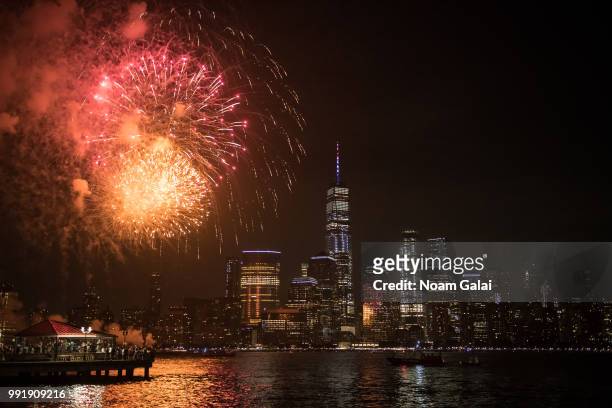 Fireworks are seen at the 5th annual Freedom and Fireworks Festival on July 4, 2018 in Jersey City, New Jersey.