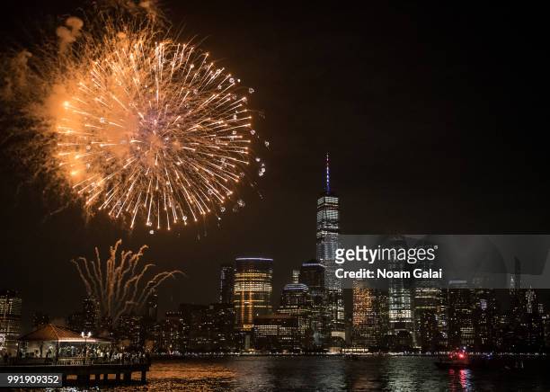 Fireworks are seen at the 5th annual Freedom and Fireworks Festival on July 4, 2018 in Jersey City, New Jersey.