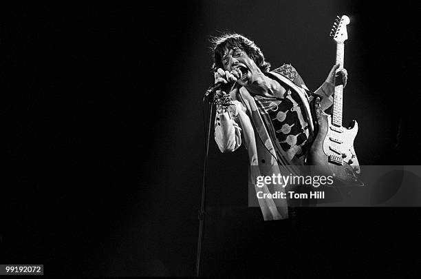 Singer-frontman Mick Jagger of The Rolling Stones performs at the Fabulous Fox Theater on June 12, 1978 in Atlanta, Georgia.