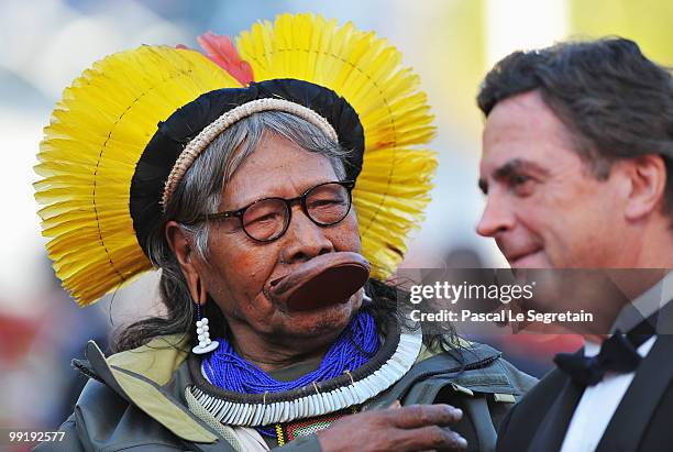 Tribal chief Raoni Metuktire attends the 'On Tour' Premiere at the Palais des Festivals during the 63rd Annual Cannes Film Festival on May 13, 2010...