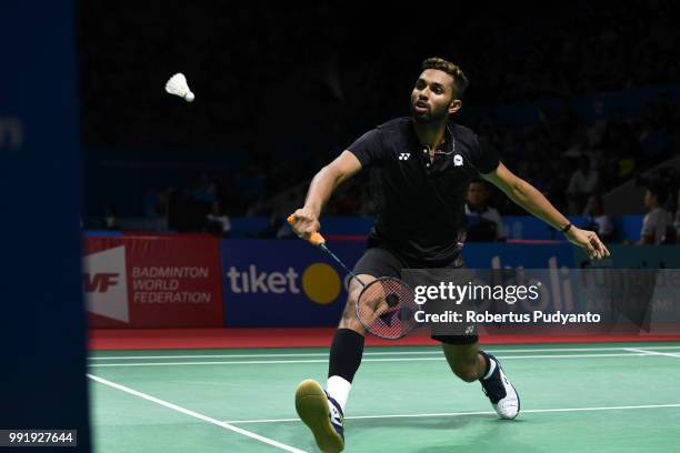 Prannoy H.S. Of India competes against Wang Tzu Wei of Chinese Taipei during the Men's Singles Round 2 match on day three of the Blibli Indonesia...