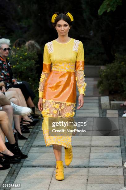 Model runs the runway during the Marcel Ostertag fashion show during the Mercedes Benz Berlin Fashion Week Spring/Summer 2019 in Berlin, Germany on...