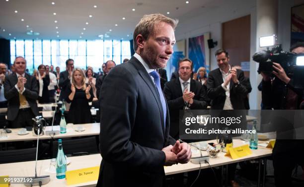 Leader of the liberal Free Democratic Party of Germany Christian Lindner arrives to the FDP Presidium meeting after the failure of 'Jamaica'...