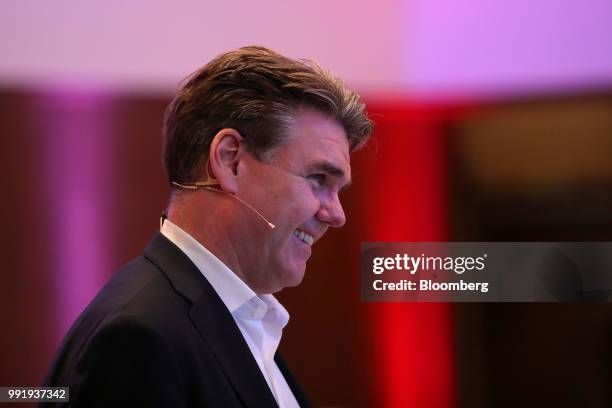 Joachim Drees, chief executive officer of MAN SE, reacts during the company's automotive technology presentation in Berlin, Germany, on Wednesday,...