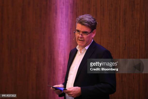 Joachim Drees, chief executive officer of MAN SE, speaks during the company's automotive technology presentation in Berlin, Germany, on Wednesday,...