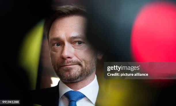 Leader of the liberal Free Democratic Party of Germany Christian Lindner speaks to media prior to the FDP Presidium meeting after the failure of...