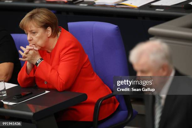 German Interior Minister and leader of the Bavarian Social Union , Horst Seehofer, speaks at the last session of the Bundestag before the sumer break...