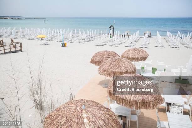 Sun loungers sit on the beach at San Foca, Italy, on Tuesday, May 22, 2018. The Trans-Adriatic Pipeline, known as TAP, is a a 4.5 billion-euro...