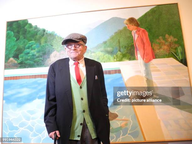 David Hockney standing in front of his "Portrait of an Artist " painting at the Metropolitan Museum of Art in New York, USA, 20 November 2017. The...