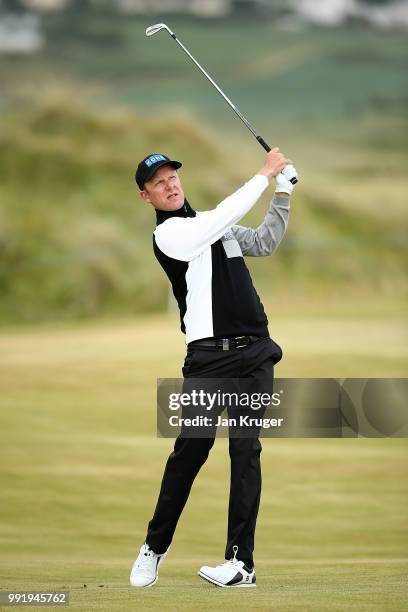 Mikko Ilonen of Finland plays his second shot on the 10th hole during day one of the Dubai Duty Free Irish Open at Ballyliffin Golf Club on July 5,...