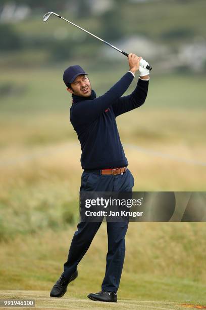 Jorge Campillo of Spain plays his second shot on the 10th hole during day one of the Dubai Duty Free Irish Open at Ballyliffin Golf Club on July 5,...