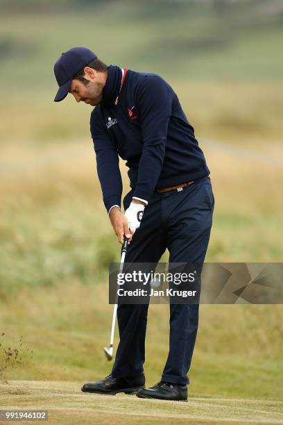 Jorge Campillo of Spain plays his second shot on the 10th hole during day one of the Dubai Duty Free Irish Open at Ballyliffin Golf Club on July 5,...