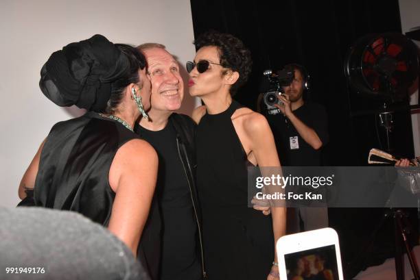 Rossy de Palma, Jean-Paul Gaultier and Farida Khelfa attend the Jean-Paul Gaultier Haute Couture Fall Winter 2018/2019 show as part of Paris Fashion...