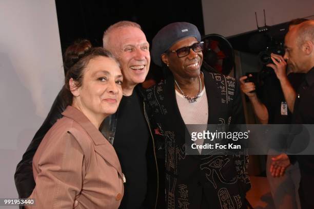Catherine Ringer, Jean Paul Gaultier and Nile Rodgers attend the Jean-Paul Gaultier Haute Couture Fall Winter 2018/2019 show as part of Paris Fashion...