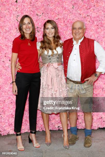 Annette Weber, Cathy Hummels and Axel Munz during the Cathy Hummels by Angermaier collection presentation at Titanic Hotel on July 5, 2018 in Berlin,...