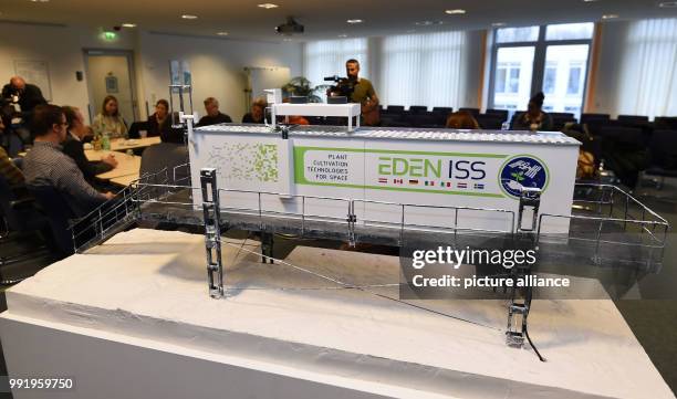 Model of the project 'Eden-ISS' stands at the 'Deutschen Zentrum für Luft- und Raumfahrt ' during a press conference in Bremen, Germany, 21 November...