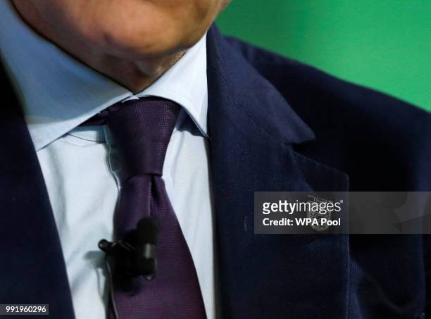 Mark Carney, Governor of Bank of England, wearing a three lions lapel pin, addresses the Northern Powerhouse Business Summit Boiler Shop on July 5,...