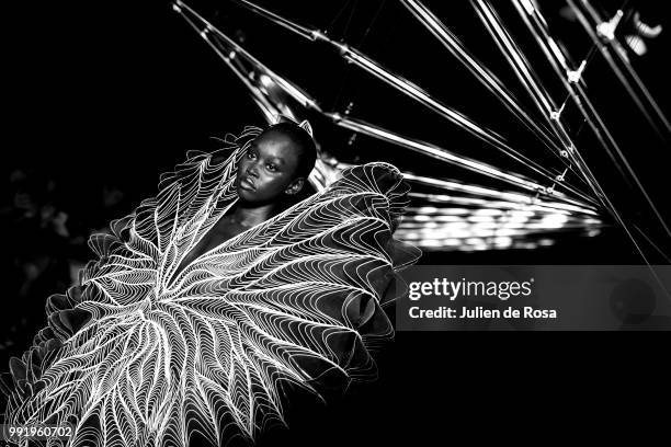 Model walks the runway during the Iris Van Herpen Haute Couture Fall Winter 2018/2019 show as part of Paris Fashion Week on July 2, 2018 in Paris,...